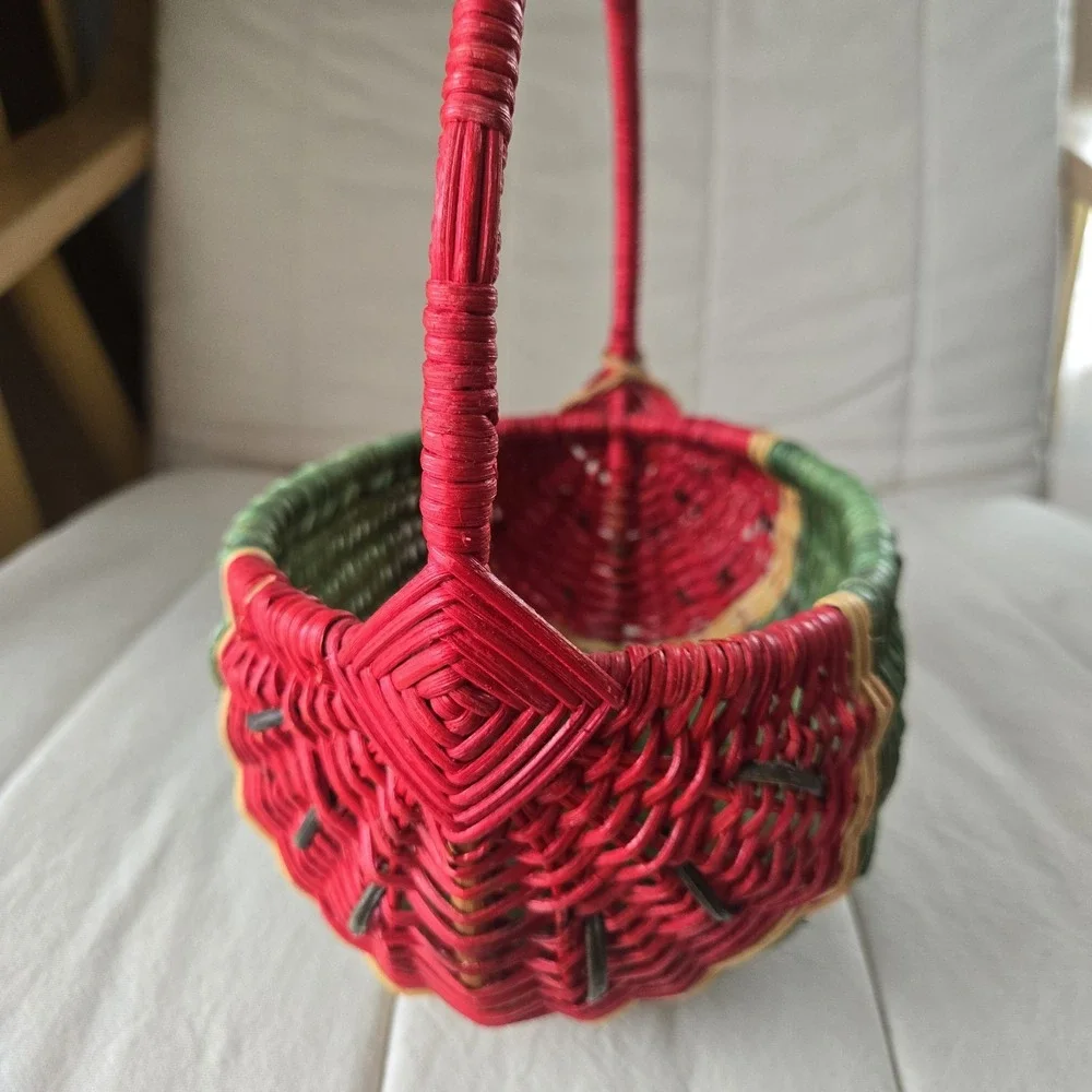 Vintage Watermelon Wicker Small Basket Cottagecore Farmcore Decor